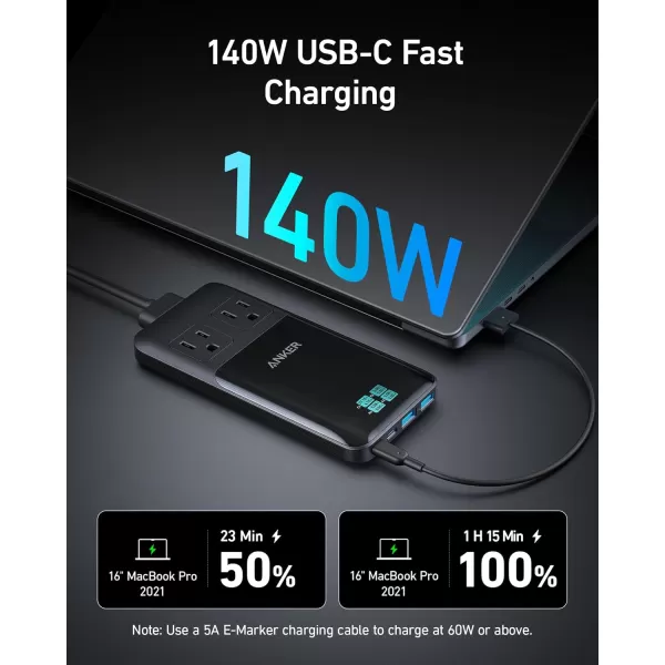 Anker Prime 6in1 USB C Charging Station 140W Compact Power Strip for Work and Travel 5 ft Detachable Extension Cord with 6 Ports for iPhone 1515 Plus15 Pro15 Pro MaxNonBattery NonWirelessBlackGray