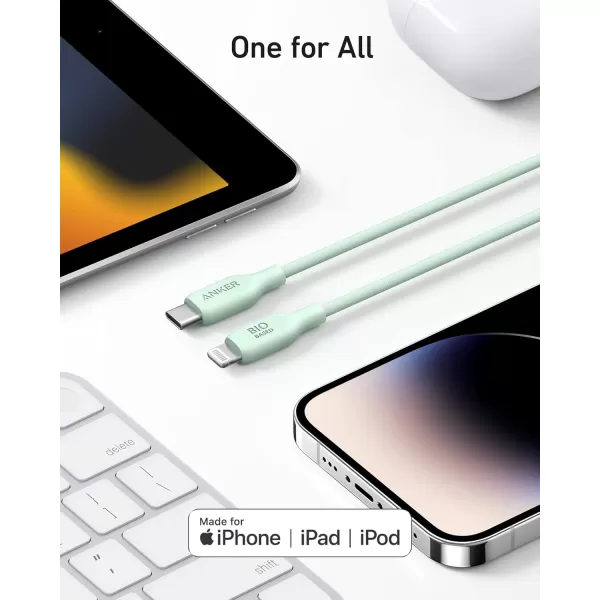 Anker USBC to Lightning Cable 541 Cable Aurora White 6ft MFi Certified BioBased Fast Charging for iPhone 14 14pro Max 13 Pro 12 11 X XS XR 8 Plus Charger Not IncludedGreen