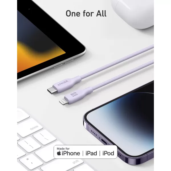 Anker USBC to Lightning Cable 541 Cable Aurora White 6ft MFi Certified BioBased Fast Charging for iPhone 14 14pro Max 13 Pro 12 11 X XS XR 8 Plus Charger Not IncludedPurple