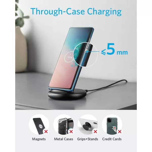 Anker Wireless Charger with Power Adapter PowerWave II Stand QiCertified 15W Max for iPhone 161514 Series Galaxy S10S9 Note10Note9 and More