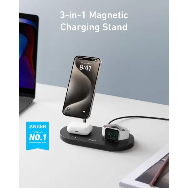 Anker Wireless Charging Station ampamp 20W Charger 533 Magnetic Wireless Charger 3in1 Stand 5ft USBC Cable For iPhone 14 Series AirPods 32Pro Apple Watch 16 Watch Cable Not Included