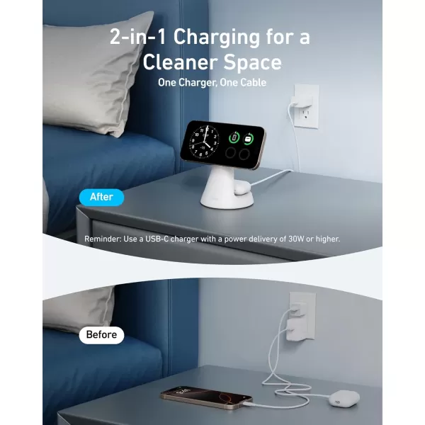 Upgraded Anker MagSafe Compatible 2in1 Charging Stand iPhone 16 Wireless Charger Qi2 Certified 15W UltraFast Adjustable and Super Strong for iPhone 16151413 AirPods Adapter Not IncludedWhite