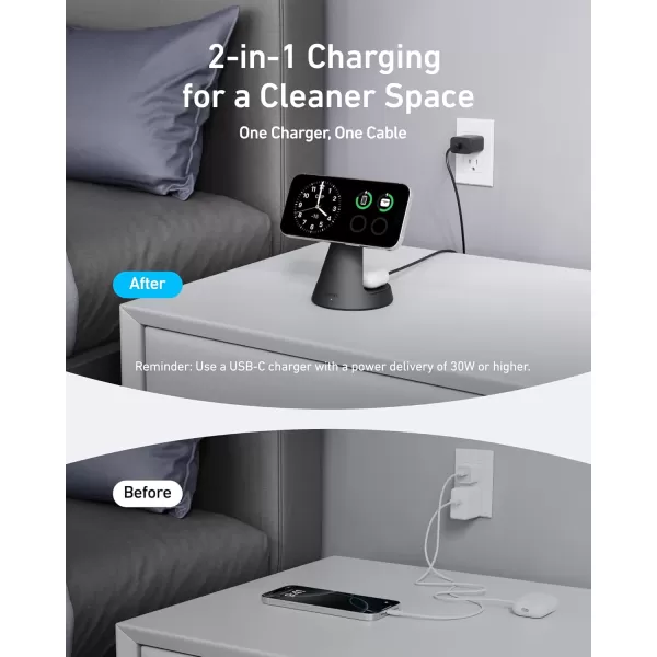 Upgraded Anker MagSafe Compatible 2in1 Charging Stand iPhone 16 Wireless Charger Qi2 Certified 15W UltraFast Adjustable and Super Strong for iPhone 16151413 AirPods Adapter Not IncludedBlack