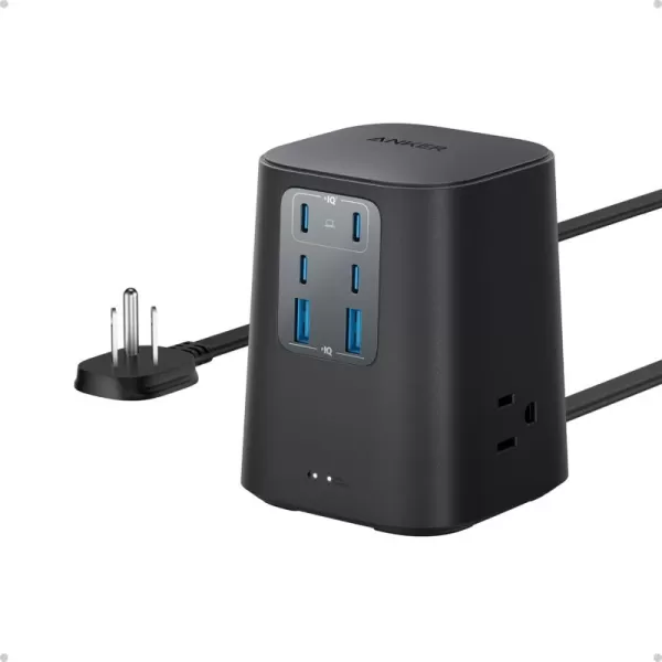 Anker Charging Station 100W 9in1 USB C Power Strip with 300J Surge Protection for iPhone 15 and MacBook 5 ft Flat Cable and Plug 4 USB C and 2 USB A Ports 3 AC Outlets for Home OfficeBlack