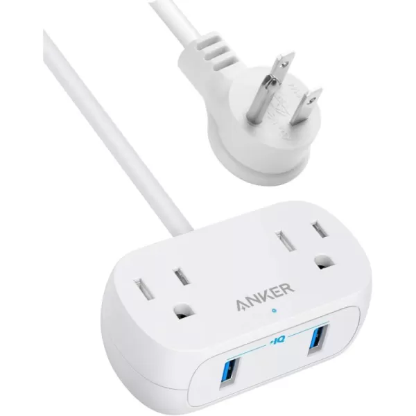 Anker Extension CordMini Power Strip with USB Ports 2 Outlets and 2 USBA Ports Flat Plug 5 ft Extension Cord Safety System for Travel Desk and Home Office TUV ListedWhite