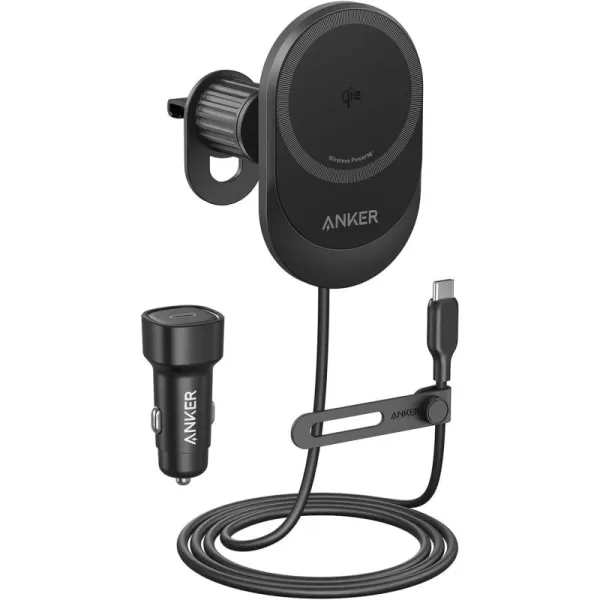 Anker MagGo 15W MagSafe Car Mount Mobile Phone Holder Car with Charging Function 360 Adjustable Angle and Strong Magnets Wireless Car Charger for iPhone 161514 Series Includes Cable and