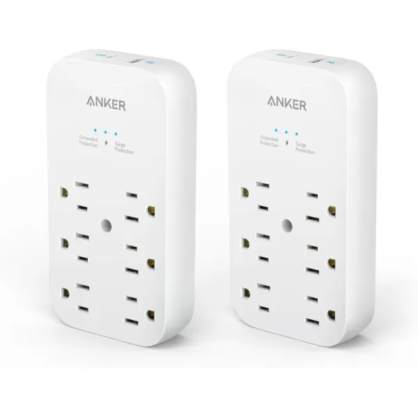 Anker Outlet Extender and USB Wall Charger 6 Outlets and 2 USB Ports 20W USB C Power Delivery HighSpeed Charging iPhone 1515 Plus15 Pro15 Pro Max MultiPlug for Dorm Home and Office White2 Pack