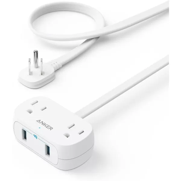 Anker USB Power Strip 5 ft Thin Cord and Flat Plug Small Power Strip with 2 Outlets and 2 USB Charger Safety System for Desktop Charging Compact for Cruise Ship Travel Desk and Home Office