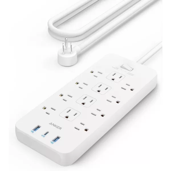 Surge Protector Power Strip 2100J Anker 12 Outlets with 1 USB C and 2 USB Ports foriPhone 1515 Plus15 Pro15 Pro Max 5ft Extension Cord Flat Plug 20W USB C Charging for Home OfficeTUV ListedWhite