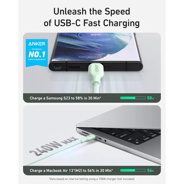 Anker 543 USB C to USB C Cable 240W 6ft USB 20 BioBased Charging Cable for MacBook Pro 2020 iPad Pro 2020 iPad Air 4 Samsung Galaxy Samsung Galaxy S23S23 UltraS22 Ultra Phantom BlackNatural Green