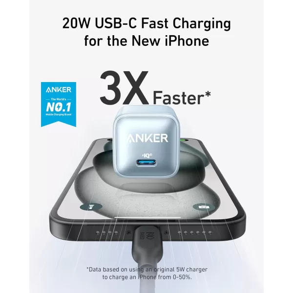 imageUSB C Charger Block 20W Anker 511 Charger Nano Pro PIQ 30 Compact Fast Charger for iPhone 1616 Plus16 Pro16 Pro Max 151413 Series Galaxy Pixel 43 iPad Cable Not IncludedGlacier Blue