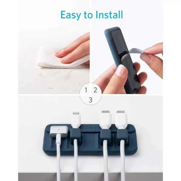 imageAnker Cable Management Magnetic Cable Holder Desktop Multipurpose Cord Keeper 5 Clips for Lightning Cables USB C  Micro Cables Sticks to Wood Marble Metal Glass Blue 2 PackBlue