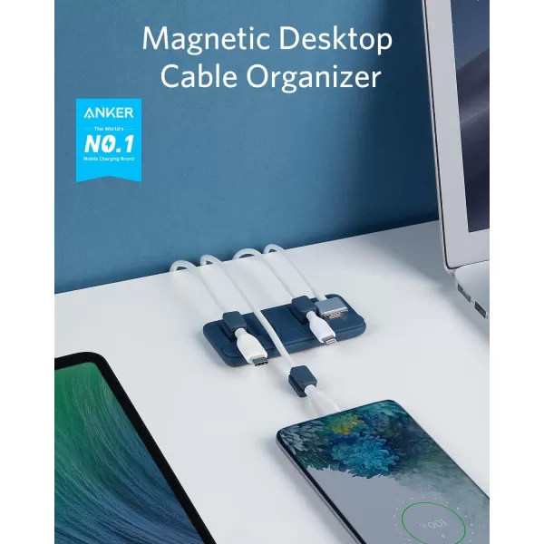 imageAnker Cable Management Magnetic Cable Holder Desktop Multipurpose Cord Keeper 5 Clips for Lightning Cables USB C  Micro Cables Sticks to Wood Marble Metal Glass Blue 2 PackBlue