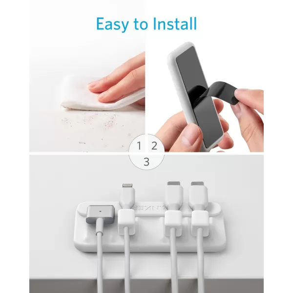 imageAnker Cable Management Magnetic Cable Holder Desktop Multipurpose Cord Keeper 5 Clips for Lightning Cables USB C  Micro Cables Sticks to Wood Marble Metal Glass Blue 2 PackWhite