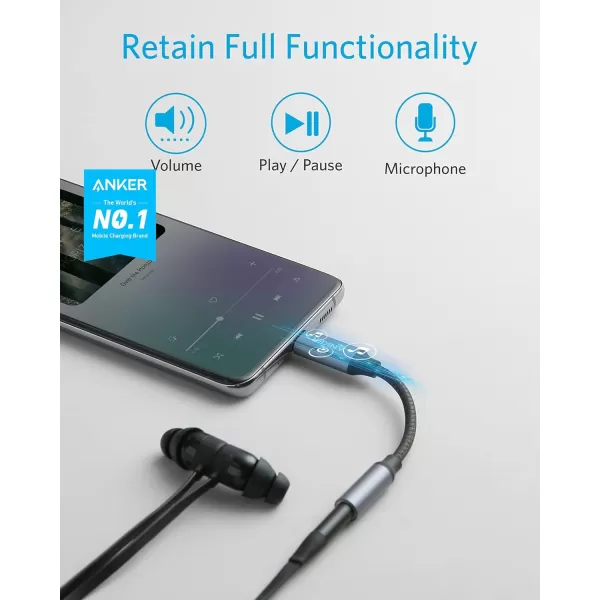 imageAnker USB C to 35mm Audio Adapter Male to Female Nylon Cable for Samsung S20S20S20 Ultra Pixel 4 4XL and More Type C Devices