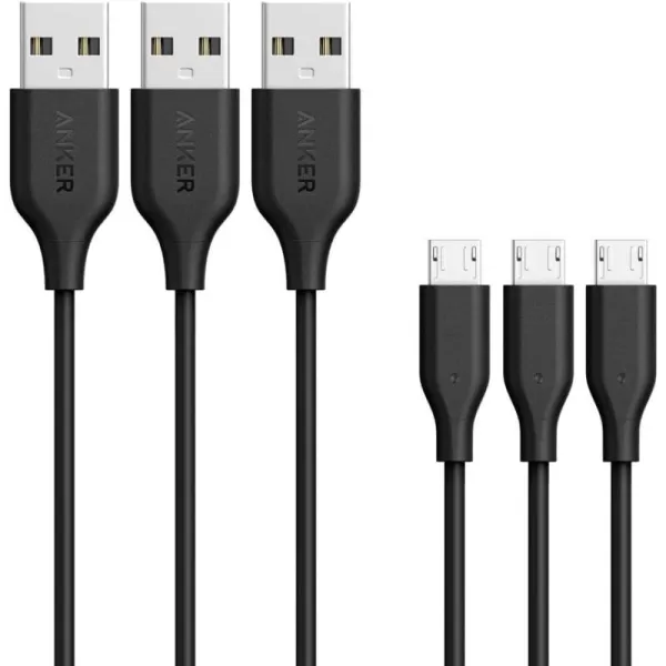 imageAnker 3Pack Powerline Micro USB Cable 3ft Charging Cable for Micro Port EReaders and More Micro USB DevicesBlackBlack