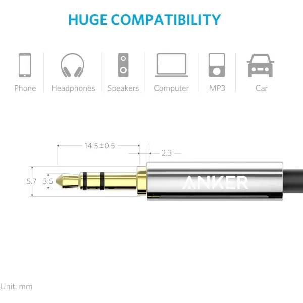 imageAnker 35mm Premium Auxiliary Audio Cable 4ft  12m AUX Cable for Headphones iPods iPhones iPads Home  Car Stereos and More Black