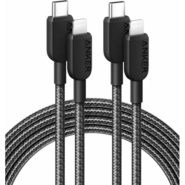 imageAnker Cable 2pack 6ft Braided 310 USB C to Lightning Cable MFi Certified Charging Cord for iPhone 1414Plus14Pro Max1313 Pro USB 20 BlackBlack