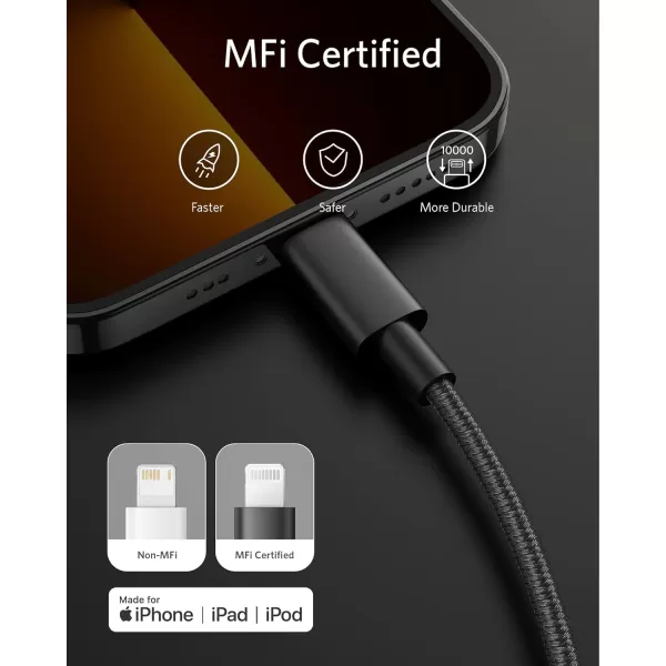 imageAnker iPhone Fast Charging Cable  6ft Nylon USBC to Lightning Cord MFi Certified for iPhone 131211X8 AirPods Pro Durable for Daily Use Ideal for TravelBlack