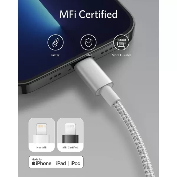 imageAnker iPhone Fast Charging Cable  6ft Nylon USBC to Lightning Cord MFi Certified for iPhone 131211X8 AirPods Pro Durable for Daily Use Ideal for TravelSilver