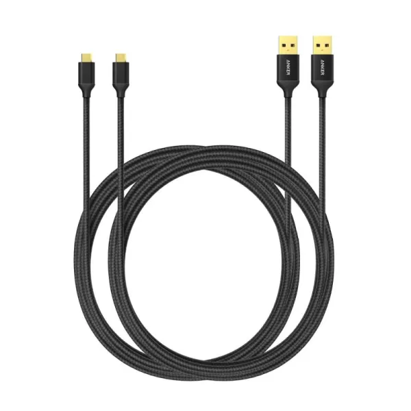 imageAnker 2Pack 6ft Nylon Braided TangleFree Micro USB Cable with GoldPlated Connectors for Android Samsung HTC Nokia Sony and More BlackBlack