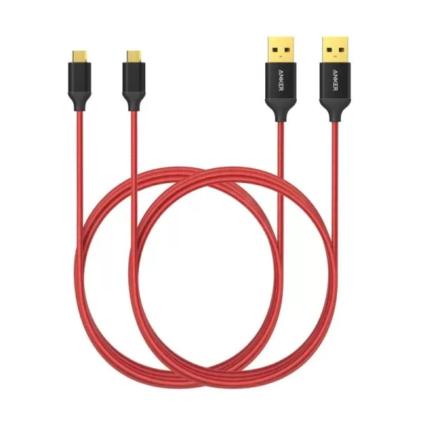 imageAnker 2Pack 6ft Nylon Braided TangleFree Micro USB Cable with GoldPlated Connectors for Android Samsung HTC Nokia Sony and More BlackRed