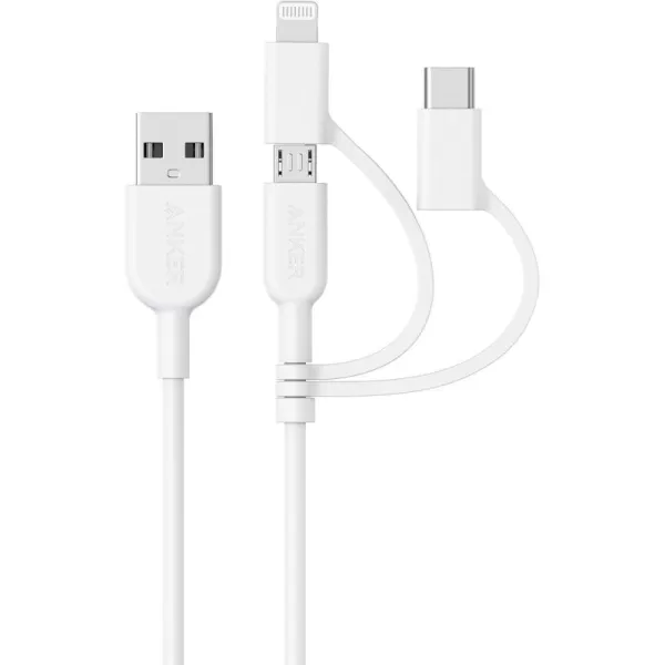 imageAnker Powerline II 3in1 Cable LightningType CMicro USB Cable for iPhone iPad Huawei HTC LG Samsung Galaxy Sony Xperia Android Smartphones iPad Pro 2018 and More3ft BlackWhite