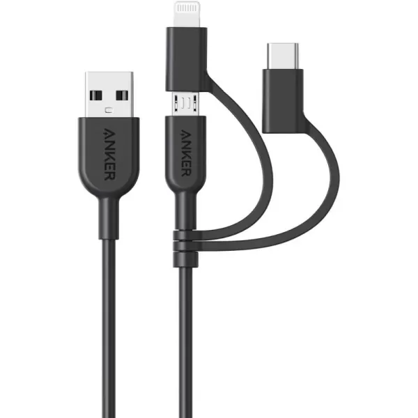 imageAnker Powerline II 3in1 Cable LightningType CMicro USB Cable for iPhone iPad Huawei HTC LG Samsung Galaxy Sony Xperia Android Smartphones iPad Pro 2018 and More3ft BlackBlack