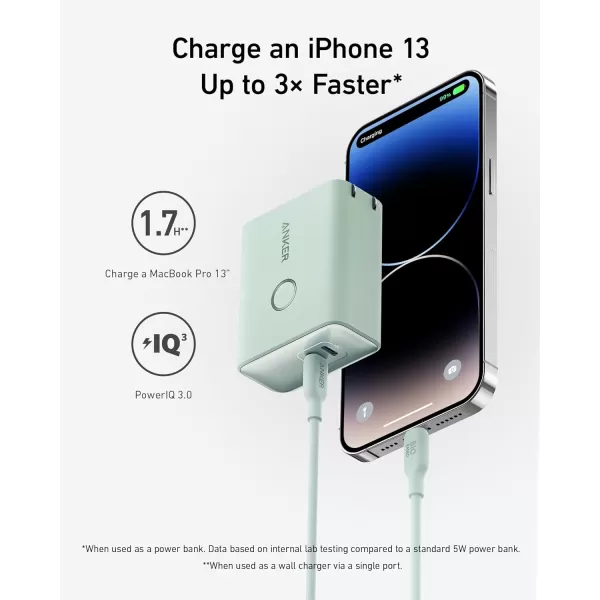 imageAnker 521 Power Bank 45W Wall Charger with 5000mAh 20W Portable Charger DualPort USBC for iPhone 15 Series iPhone 1413 Series iPad Pro AirPods Apple Watch Samsung Galaxy and MoreNatural Green