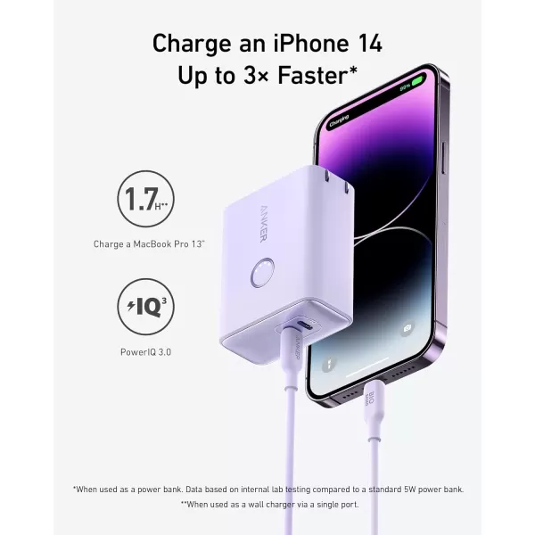 imageAnker 521 Power Bank 45W Wall Charger with 5000mAh 20W Portable Charger DualPort USBC for iPhone 15 Series iPhone 1413 Series iPad Pro AirPods Apple Watch Samsung Galaxy and MorePurple