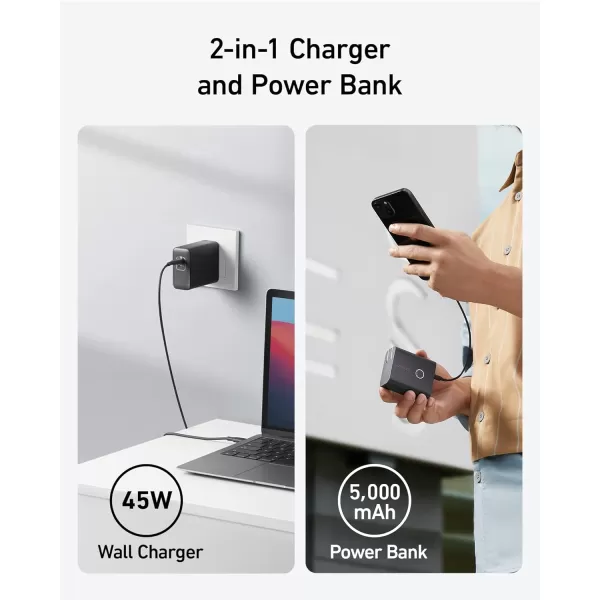 imageAnker 521 Power Bank 45W Wall Charger with 5000mAh 20W Portable Charger DualPort USBC for iPhone 15 Series iPhone 1413 Series iPad Pro AirPods Apple Watch Samsung Galaxy and MoreBlack