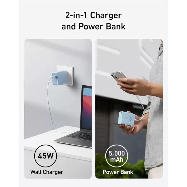 imageAnker 521 Power Bank 45W Wall Charger with 5000mAh 20W Portable Charger DualPort USBC for iPhone 15 Series iPhone 1413 Series iPad Pro AirPods Apple Watch Samsung Galaxy and MoreMisty Blue