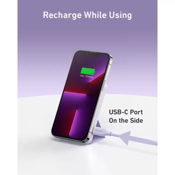 imageAnker 622 Magnetic Battery MagGo 5000mAh Foldable Magnetic Wireless Portable Charger with Stand and USBC Port On The Side MagsafeCompatible for iPhone 16151413 SeriesLilac Purple