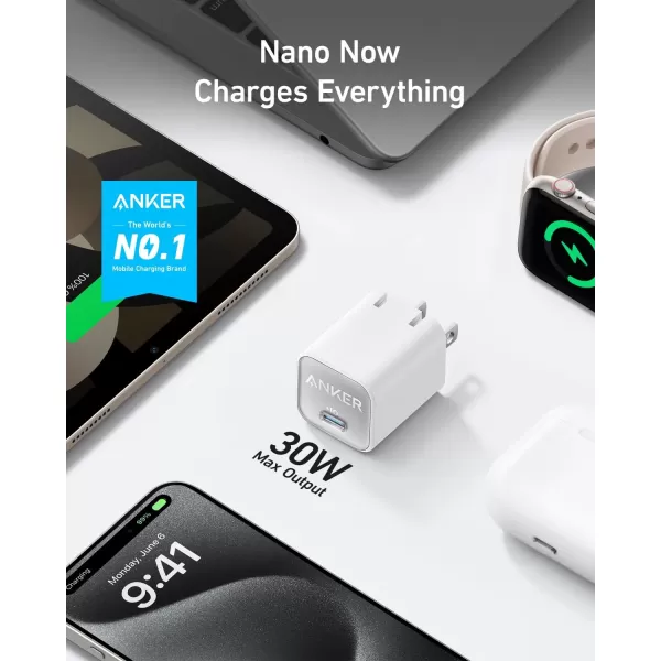 imageAnker Nano Charger USB C GaN Charger 30W PIQ 30 Foldable PPS Fast Charger for iPhone 16  15 and more series Galaxy iPad Compatible with MagSafeAurora White