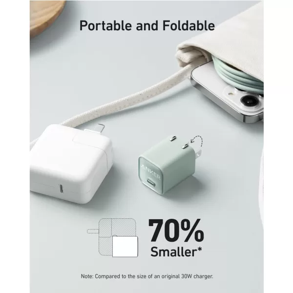 imageAnker Nano Charger USB C GaN Charger 30W PIQ 30 Foldable PPS Fast Charger for iPhone 16  15 and more series Galaxy iPad Compatible with MagSafeAurora White