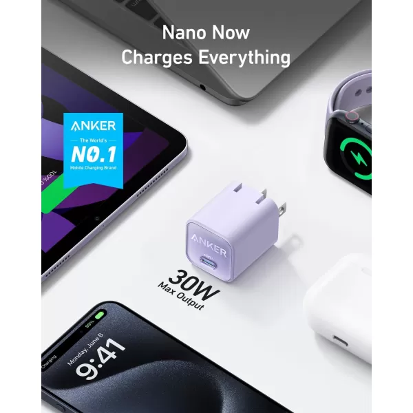 imageAnker Nano Charger USB C GaN Charger 30W PIQ 30 Foldable PPS Fast Charger for iPhone 16  15 and more series Galaxy iPad Compatible with MagSafeLilac Purple