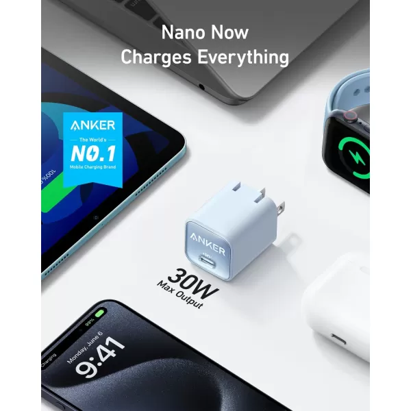 imageAnker Nano Charger USB C GaN Charger 30W PIQ 30 Foldable PPS Fast Charger for iPhone 16  15 and more series Galaxy iPad Compatible with MagSafeMisty Blue