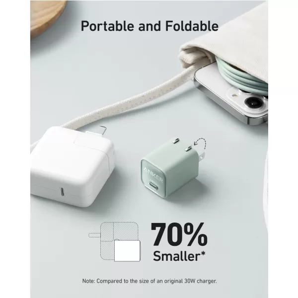 imageAnker Nano Charger USB C GaN Charger 30W PIQ 30 Foldable PPS Fast Charger for iPhone 16  15 and more series Galaxy iPad Compatible with MagSafeNatural Green