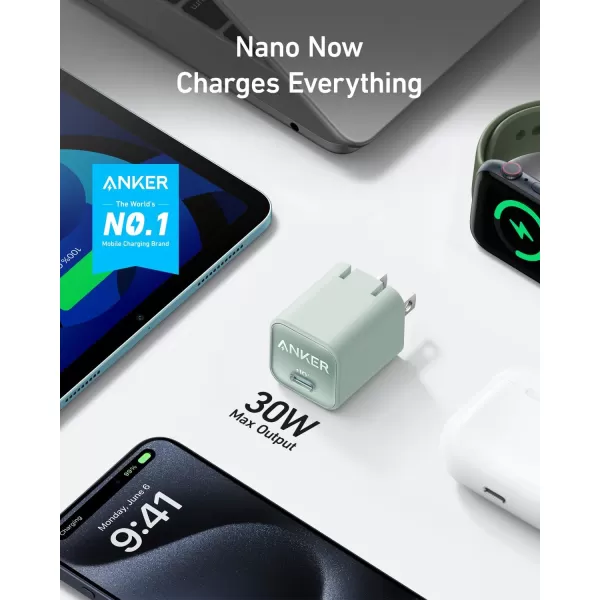 imageAnker Nano Charger USB C GaN Charger 30W PIQ 30 Foldable PPS Fast Charger for iPhone 16  15 and more series Galaxy iPad Compatible with MagSafeNatural Green