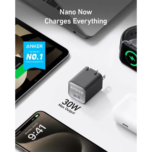 imageAnker Nano Charger USB C GaN Charger 30W PIQ 30 Foldable PPS Fast Charger for iPhone 16  15 and more series Galaxy iPad Compatible with MagSafePhantom Black