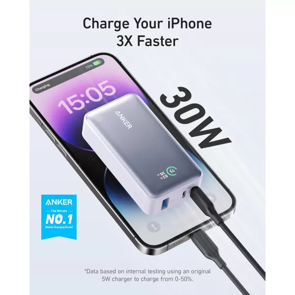 imageAnker Nano Power Bank 10000mAh Portable Charger with Builtin USBC Cable 30W Recharging 30W Max Output with 1 USBC 1 USBA for iPhone 1615 Series MacBook Galaxy AirPods and Morewithout cable Purple