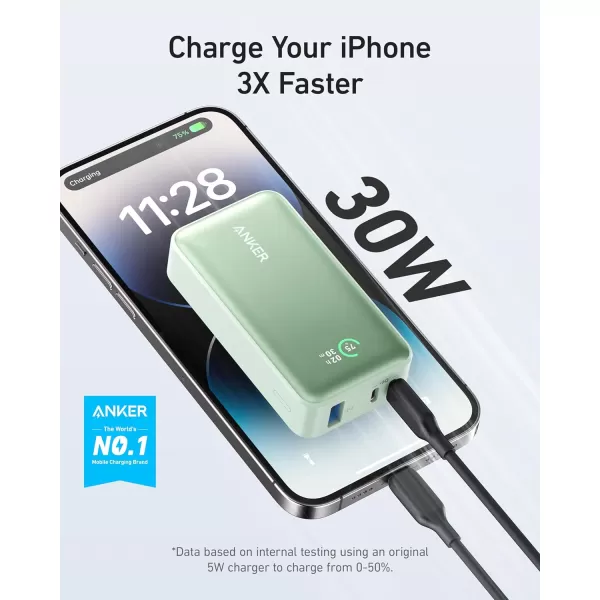 imageAnker Nano Power Bank 10000mAh Portable Charger with Builtin USBC Cable 30W Recharging 30W Max Output with 1 USBC 1 USBA for iPhone 1615 Series MacBook Galaxy AirPods and Morewithout cable Green