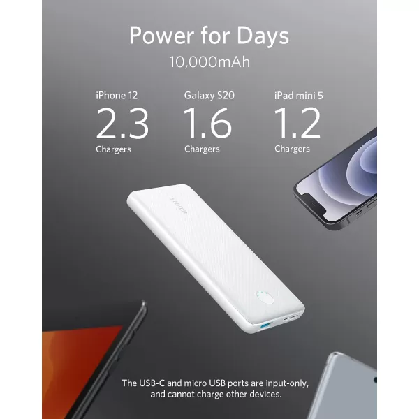 imageAnker Power Bank PowerCore 10K Compact TravelReady 10000mAh Battery Pack with PowerIQ Charging Technology 5V3A HighSpeed Charging USBC In and Out for iPhone iPad Samsung Pixel and MoreUSBC Input OnlyWhite