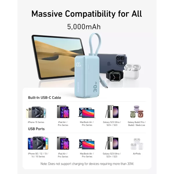 imageAnker Power Bank USB C Charger Block 3in1 5000mAh Portable Charger with Builtin USBC Cable and Foldable AC Plug 30W Max Compact Battery Pack for iPhone 15 Series Galaxy MacBook and MoreType C CableWhite