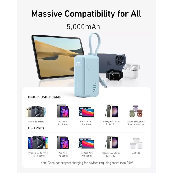 imageAnker Power Bank USB C Charger Block 3in1 5000mAh Portable Charger with Builtin USBC Cable and Foldable AC Plug 30W Max Compact Battery Pack for iPhone 15 Series Galaxy MacBook and MoreType C CableViolet