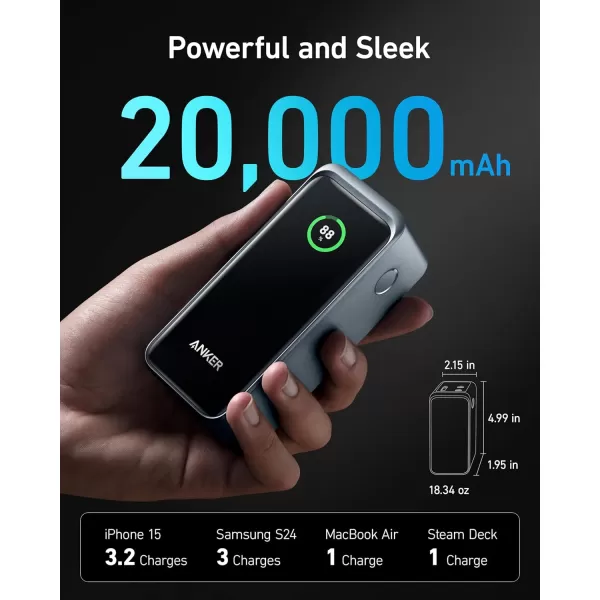 imageAnker Prime Power Bank 20000mAh Portable Charger with 200W Output Smart Digital Display 2 USBC and 1 USBA Port Compatible with iPhone 16151413 Series Samsung MacBook Dell and More5 x 215 x 195 inches