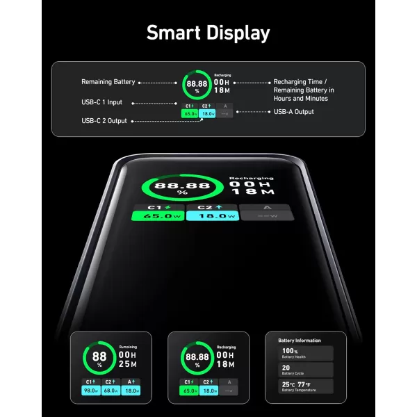 imageAnker Prime Power Bank 20000mAh Portable Charger with 200W Output Smart Digital Display 2 USBC and 1 USBA Port Compatible with iPhone 16151413 Series Samsung MacBook Dell and More5 x 215 x 195 inches