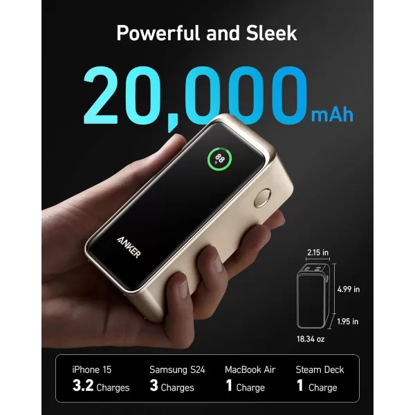 imageAnker Prime Power Bank 20000mAh Portable Charger with 200W Output Smart Digital Display 2 USBC and 1 USBA Port Compatible with iPhone 16151413 Series Samsung MacBook Dell and More5 x 215 x 195 inches