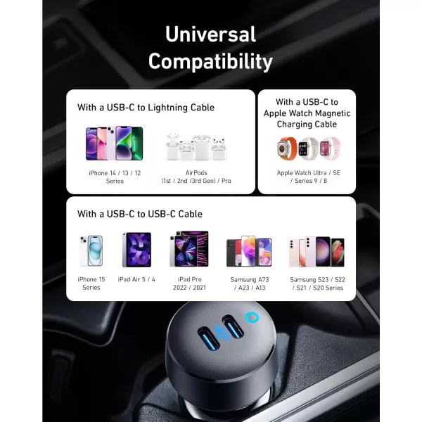 imageAnker USB C Car Charger 40W 2Port PowerIQ 30 Type C Adapter iPhone 16 Car Charger PowerDrive III Duo with Power Delivery for iPhone 16151413