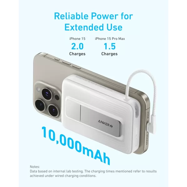 imageAnker Zolo Magnetic Power Bank 10000mAh Wireless Portable Charger with 30W Max Fast Charging Battery Pack with Builtin USBC Cable and Adjustable Stand for iPhone 1615 Series AirPods and MoreWhite